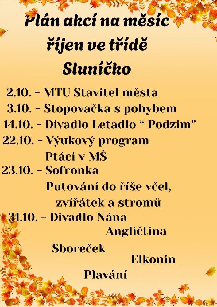 Měsíční plán na duben ve třídě Sluníčko